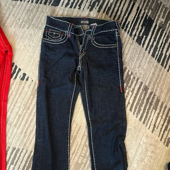 True Religion Dark Blue Jeans with White and Red Stitching Vamps - Picture 3 of 4